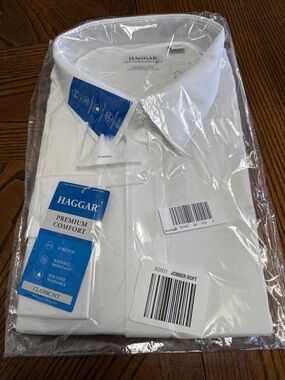 MENS Haggar Premium Comfort Classic Fit White Dress Shirt. NWT. Size 19 35/36.